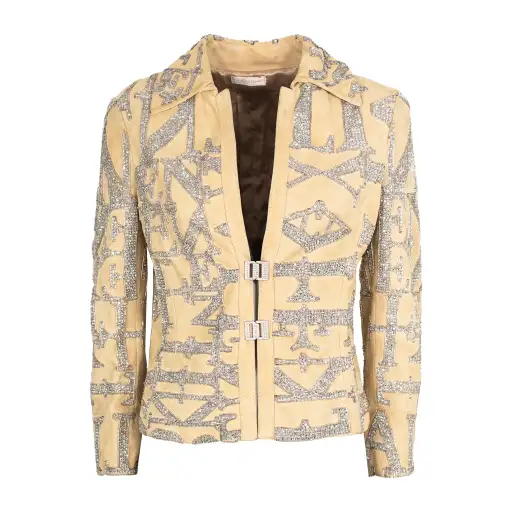 SS 2005 Runway Crystal Logo Goat Suede Jacket
