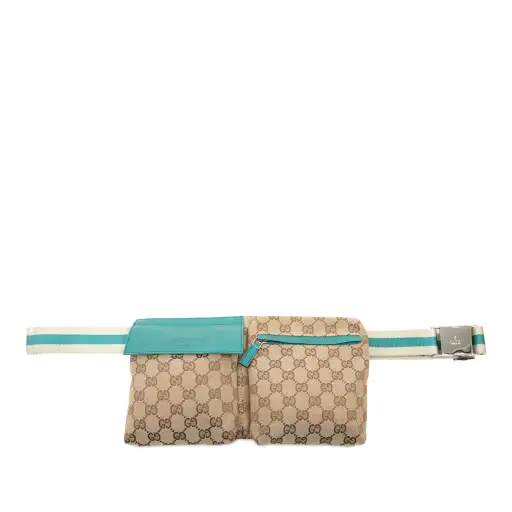 Beige Gucci GG Canvas Web Double Pocket Belt Bag