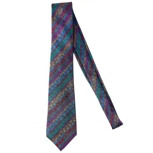 Vintage Missoni Silk Necktie Made in Spain Multicolour Geometric Woven Designer Tie