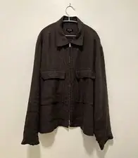 Evan Kinori Zip Jacket Butcher Linen Anthracite size XL