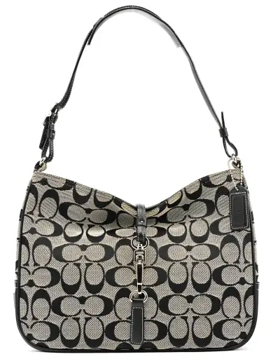 6091 Grey Black Signature Clip Hobo Shoulder Bag