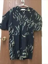 A.F. Vandevorst gray tunic top pockets. feather print, silk, relaxed, sz S