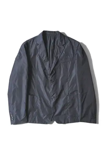 10AW "PRADA" Dark-Navy Color Resin Coated Nylon Padded 2B Tailored Jacket