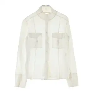 ALESSANDRO DELE ACQUA アレッサンドロ デラクア Dカンポケット スタンドカラー 長袖シャツ ホワイト レディース 40