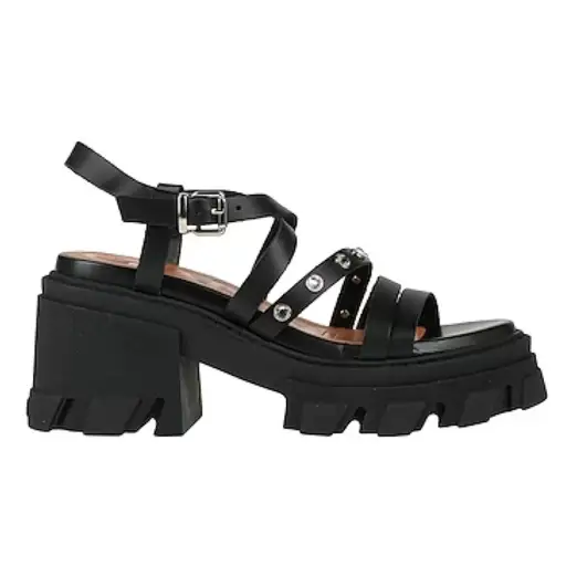 GANNI leather embellished chunky heel sandals black size 36 6