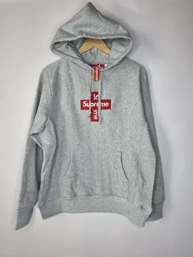 Supreme Cross Box Logo Hooded Sweatshirt Heather Grey M