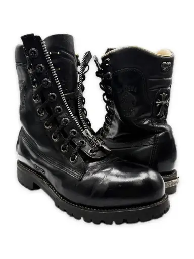 Chrome Hearts x Chippewa Fireman Dagger Zip Cross Heart Leather Boots