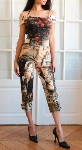 Roberto Cavalli ~ SS 2004 rare co-ord caprice + top renaissance print (S-M)