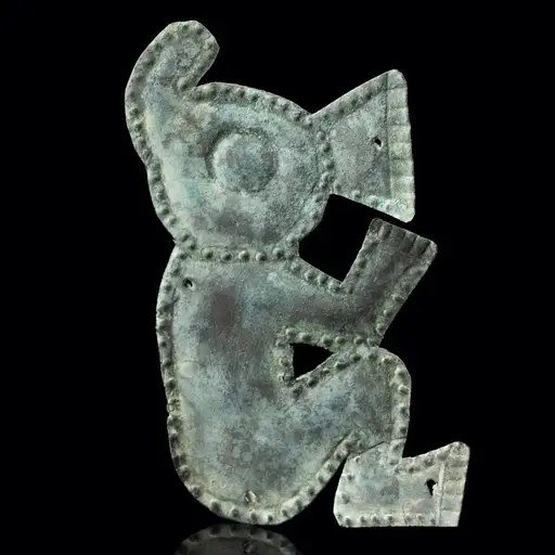 Chimu-Chancay Copper-Silver Sewn Ornament, Crouching Figure